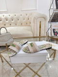 Dior Beige Floral Embroidered Slide Sandals
